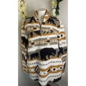 Cabin Fever By‎ Ramatex Sherpa Pullover Bear Sweater XL Over Sized Pit To Pit 23